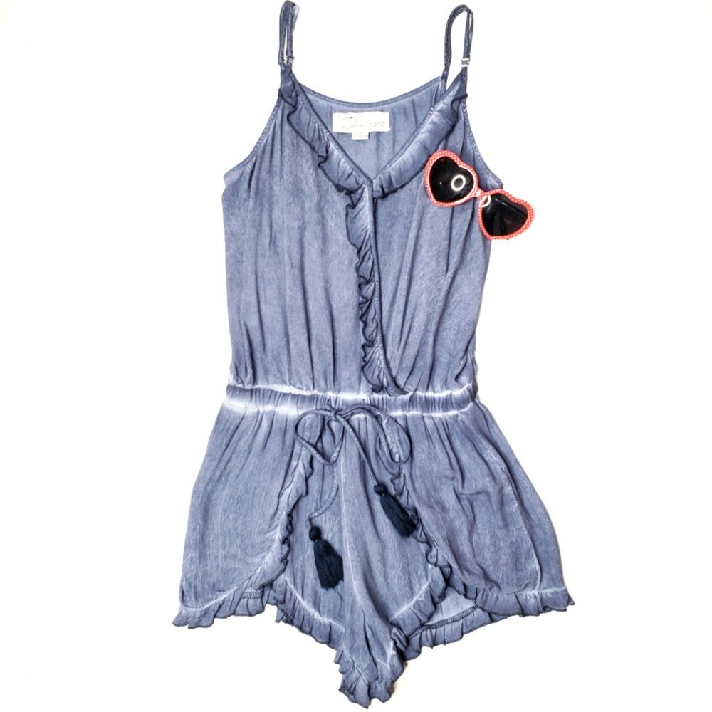 Vintage Havana Spaghetti Strap Romper with ruffles, M